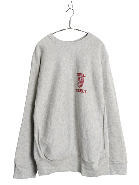 90s USA製 カレッジ プリント スウェット メンズ XL オールド トレーナー ヘビーウェイト リバース タイプ 裏起毛 大きいサイズ 霜降り 灰