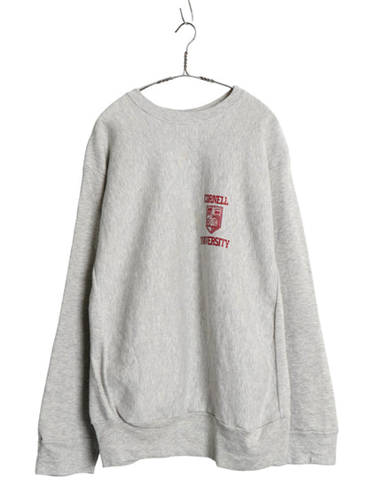 90s USA製 カレッジ プリント スウェット メンズ XL オールド トレーナー ヘビーウェイト リバース タイプ 裏起毛 大きいサイズ 霜降り 灰