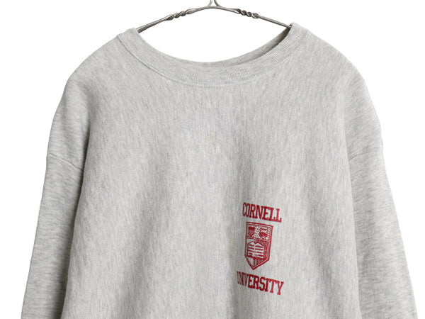90s USA製 カレッジ プリント スウェット メンズ XL オールド トレーナー ヘビーウェイト リバース タイプ 裏起毛 大きいサイズ 霜降り 灰