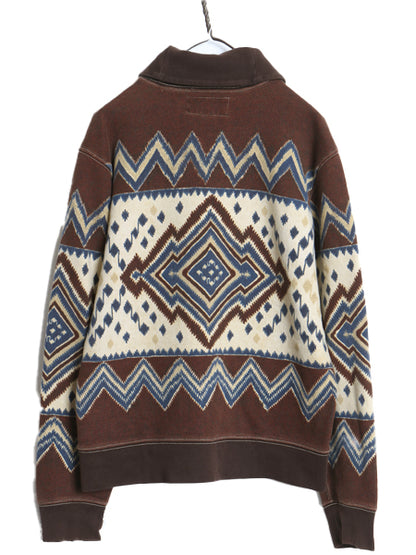 デニム&サプライ ラルフローレン ネイティブ ショールカラー スウェット メンズ L / 古着 ポロ トレーナー プルオーバー 裏起毛なし 総柄