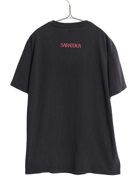00s 両面 グラフィック ロゴ プリント Tシャツ メンズ L / オールド イラスト ヘビーウェイト コットン 競馬 半袖Tシャツ ワンポイント 黒