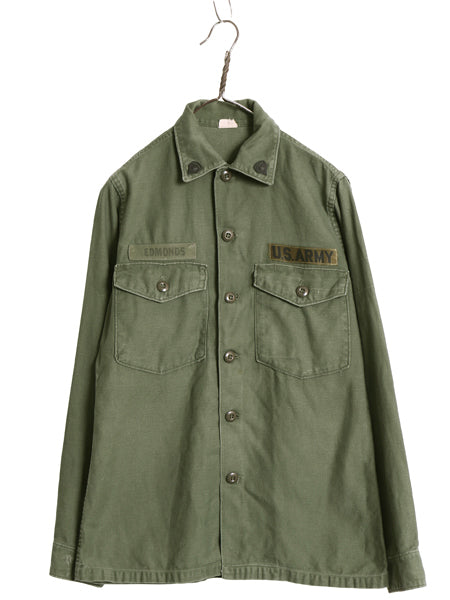 70s 米軍実物 US ARMY コットン サテン ユーティリティ シャツ S / ヴィンテージ 70年製 OG107 シャツ袖 2nd ミリタリー 軍物 ワッペン OD