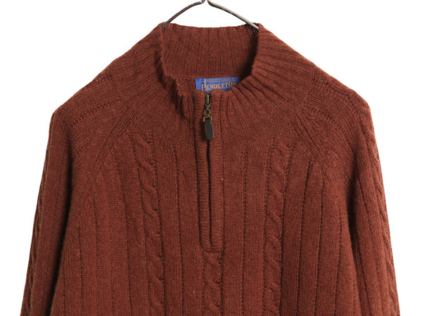 00s ペンドルトン ハーフジップ ニット セーター メンズ XL オールド シェットランド ウール ハイネック ケーブル 針抜き 大きいサイズ 茶