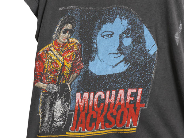 80s パキ綿 ★ マイケルジャクソン イラスト プリント ノースリーブ Tシャツ メンズ S レディース M ヴィンテージ 当時物 バンド 音楽 黒
