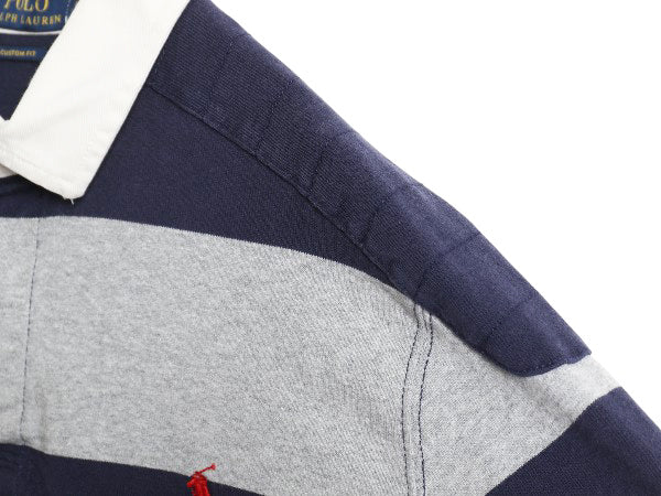 ポロ ラルフローレン ボーダー 長袖 ラガーシャツ メンズ L 古着 ラグビー 長袖シャツ ポロシャツ カットソー ワンポイント ツートン 細身