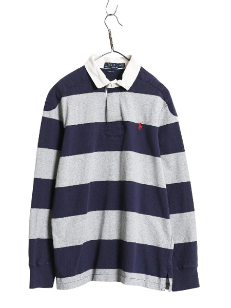 ポロ ラルフローレン ボーダー 長袖 ラガーシャツ メンズ L 古着 ラグビー 長袖シャツ ポロシャツ カットソー ワンポイント ツートン 細身