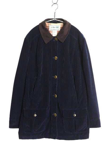 00s エルエルビーン 太畝 コーデュロイ ハンティング ジャケット レディース L オールド ハーフ コート フランネル チェック ライナー付き