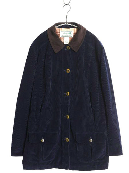 00s エルエルビーン 太畝 コーデュロイ ハンティング ジャケット レディース L オールド ハーフ コート フランネル チェック ライナー付き