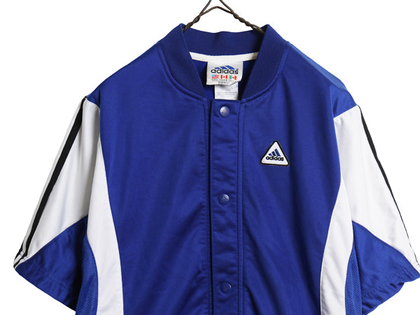 90s ★ アディダス スナップボタン 半袖 シャツ メンズ L / 古着 オールド スポーツ Y2K バスケットボール シューティング ベースボール 青
