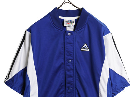 90s ★ アディダス スナップボタン 半袖 シャツ メンズ L / 古着 オールド スポーツ Y2K バスケットボール シューティング ベースボール 青