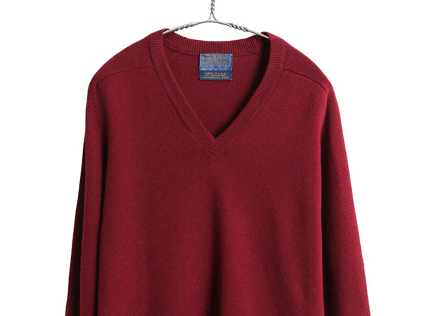 60s USA製 ペンドルトン Vネック ニット セーター メンズ M / 古着 ヴィンテージ ラム ウール 長袖ニット 無地 シンプル バーガンディ 薄手