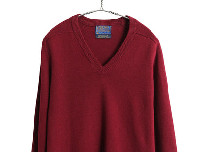 60s USA製 ペンドルトン Vネック ニット セーター メンズ M / 古着 ヴィンテージ ラム ウール 長袖ニット 無地 シンプル バーガンディ 薄手