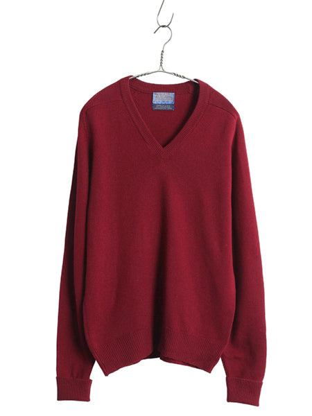 60s USA製 ペンドルトン Vネック ニット セーター メンズ M / 古着 ヴィンテージ ラム ウール 長袖ニット 無地 シンプル バーガンディ 薄手