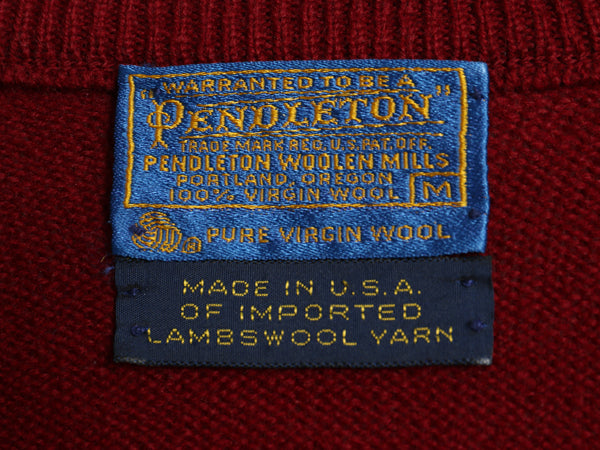 60s USA製 ペンドルトン Vネック ニット セーター メンズ M / 古着 ヴィンテージ ラム ウール 長袖ニット 無地 シンプル バーガンディ 薄手
