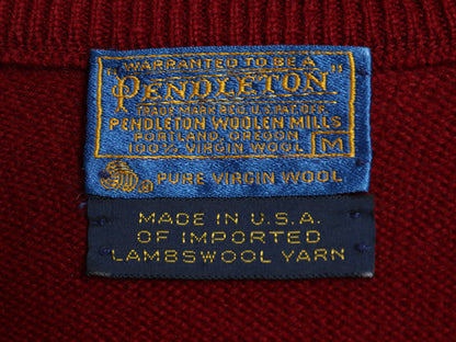 60s USA製 ペンドルトン Vネック ニット セーター メンズ M / 古着 ヴィンテージ ラム ウール 長袖ニット 無地 シンプル バーガンディ 薄手