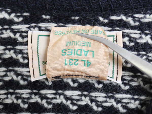 80s ノルウェー製 エルエルビーン バーズアイ ニット カーディガン レディース M ヴィンテージ ウール セーター ノルディック 総柄 前開き
