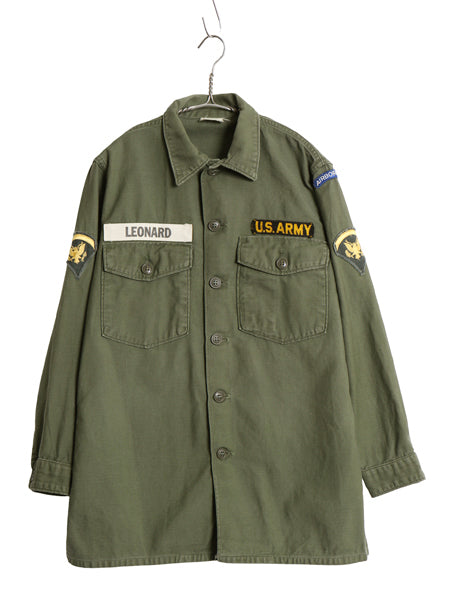 60s 米軍実物 US ARMY コットン サテン ユーティリティ シャツ M / ヴィンテージ OG107 シャツ袖 1st ミリタリー 軍物 ワッペン フルパッチ
