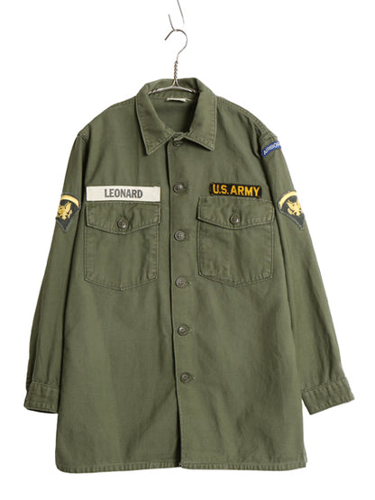 60s 米軍実物 US ARMY コットン サテン ユーティリティ シャツ M / ヴィンテージ OG107 シャツ袖 1st ミリタリー 軍物 ワッペン フルパッチ