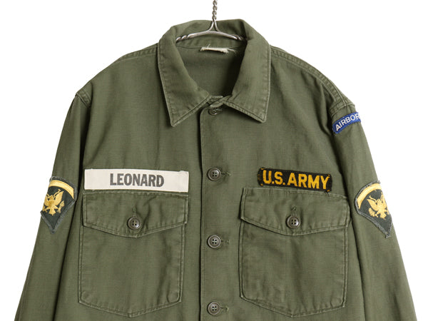 60s 米軍実物 US ARMY コットン サテン ユーティリティ シャツ M / ヴィンテージ OG107 シャツ袖 1st ミリタリー 軍物 ワッペン フルパッチ