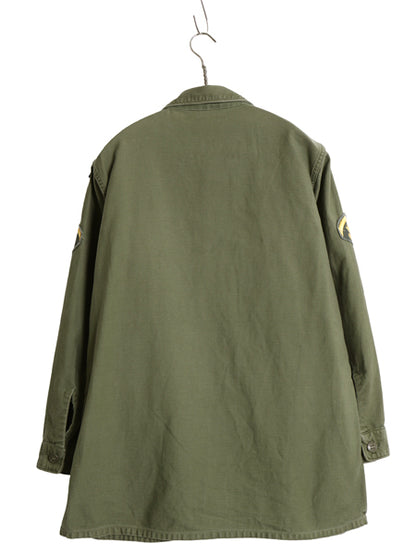 60s 米軍実物 US ARMY コットン サテン ユーティリティ シャツ M / ヴィンテージ OG107 シャツ袖 1st ミリタリー 軍物 ワッペン フルパッチ