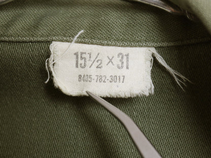 60s 米軍実物 US ARMY コットン サテン ユーティリティ シャツ M / ヴィンテージ OG107 シャツ袖 1st ミリタリー 軍物 ワッペン フルパッチ