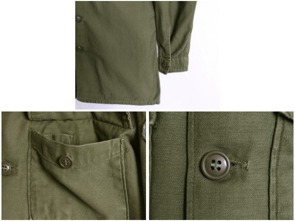 60s 米軍実物 US ARMY コットン サテン ユーティリティ シャツ M / ヴィンテージ OG107 シャツ袖 1st ミリタリー 軍物 ワッペン フルパッチ