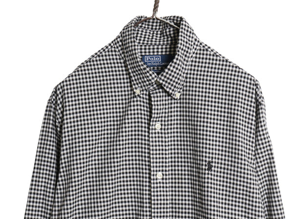 ラルフローレン ギンガムチェック 長袖 ボタンダウン シャツ メンズ L / ポロ CLASSIC FIT コットン 薄手 ワンポイント ポニー 刺繍 黒 白