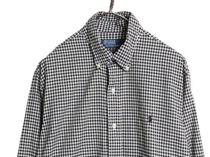 ラルフローレン ギンガムチェック 長袖 ボタンダウン シャツ メンズ L / ポロ CLASSIC FIT コットン 薄手 ワンポイント ポニー 刺繍 黒 白