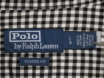 ラルフローレン ギンガムチェック 長袖 ボタンダウン シャツ メンズ L / ポロ CLASSIC FIT コットン 薄手 ワンポイント ポニー 刺繍 黒 白