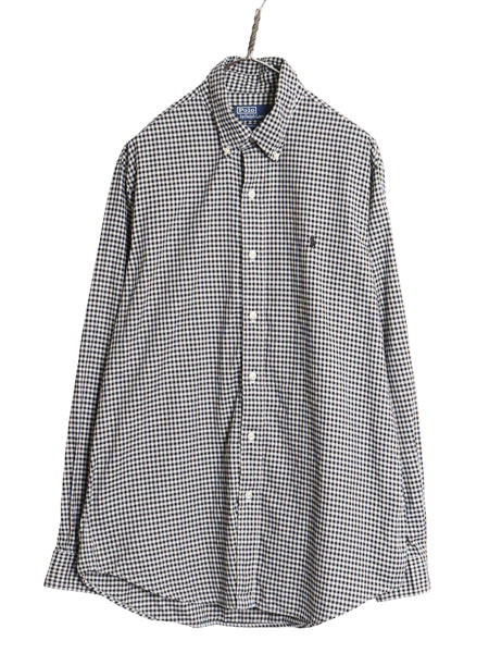 ラルフローレン ギンガムチェック 長袖 ボタンダウン シャツ メンズ L / ポロ CLASSIC FIT コットン 薄手 ワンポイント ポニー 刺繍 黒 白