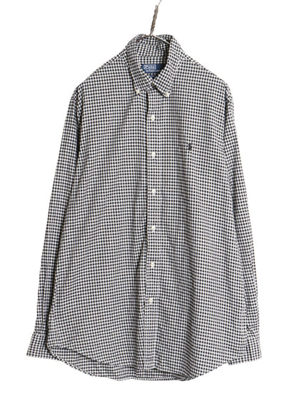 ラルフローレン ギンガムチェック 長袖 ボタンダウン シャツ メンズ L / ポロ CLASSIC FIT コットン 薄手 ワンポイント ポニー 刺繍 黒 白
