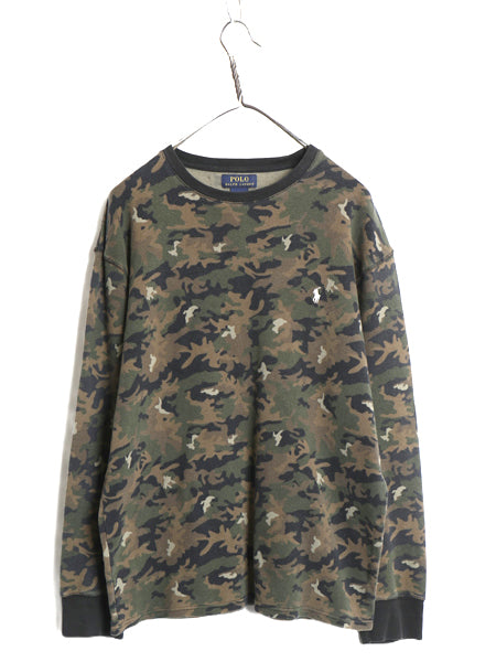 ポロ ラルフローレン 迷彩 長袖 サーマル Tシャツ メンズ XXL / ワッフル コットン カットソー ワンポイント ストレッチ 総柄 大きいサイズ