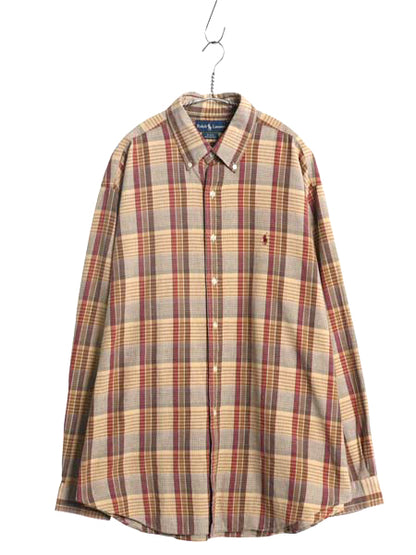 90s ラルフローレン チェック 長袖 ボタンダウン シャツ メンズ XL / 古着 オールド ポロ 長袖シャツ コットン ワンポイント 大きいサイズ