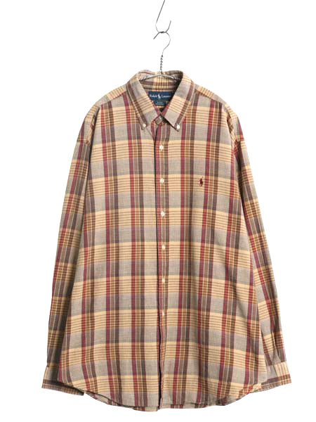 90s ラルフローレン チェック 長袖 ボタンダウン シャツ メンズ XL / 古着 オールド ポロ 長袖シャツ コットン ワンポイント 大きいサイズ