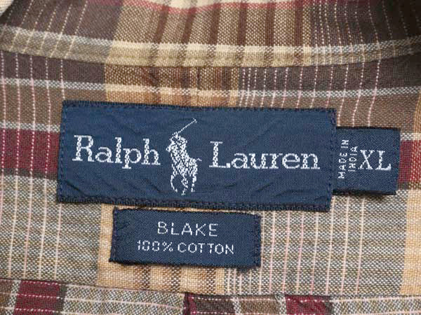 90s ラルフローレン チェック 長袖 ボタンダウン シャツ メンズ XL / 古着 オールド ポロ 長袖シャツ コットン ワンポイント 大きいサイズ
