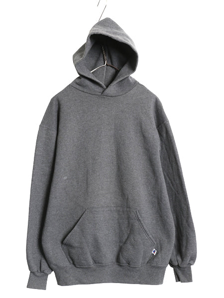 90s USA製 ラッセル 無地 スウェット フード パーカー メンズ レディース L / オールド プルオーバー トレーナー ブランク 裏起毛 グレー