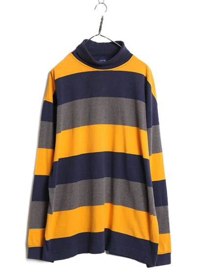 90s USA製 オールド ギャップ タートルネック ボーダー 長袖 Tシャツ メンズ XL ロンT ラガーシャツ素材 コットン 大きいサイズ カットソー