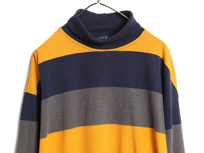90s USA製 オールド ギャップ タートルネック ボーダー 長袖 Tシャツ メンズ XL ロンT ラガーシャツ素材 コットン 大きいサイズ カットソー