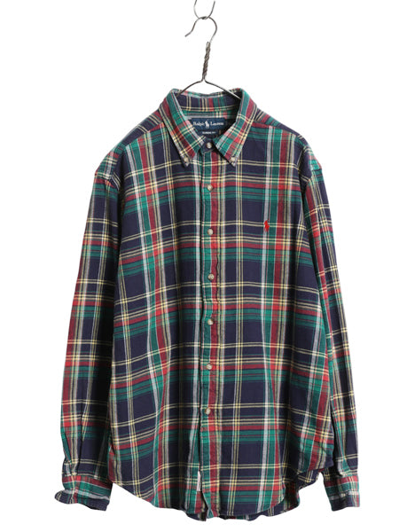 00s ラルフローレン チェック フランネル ボタンダウン シャツ メンズ XL オールド ポロ ワンポイント ネルシャツ 長袖シャツ 大きいサイズ