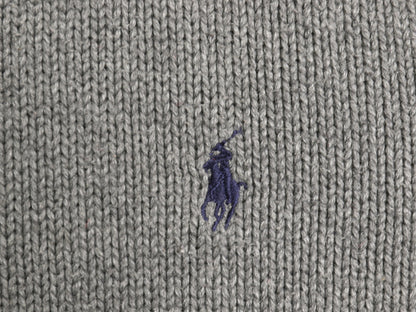 90s ポロ ラルフローレン コットン ニット セーター メンズ L 古着 オールド クルーネック ワンポイント ポニー 刺繍 無地 リブ編み グレー
