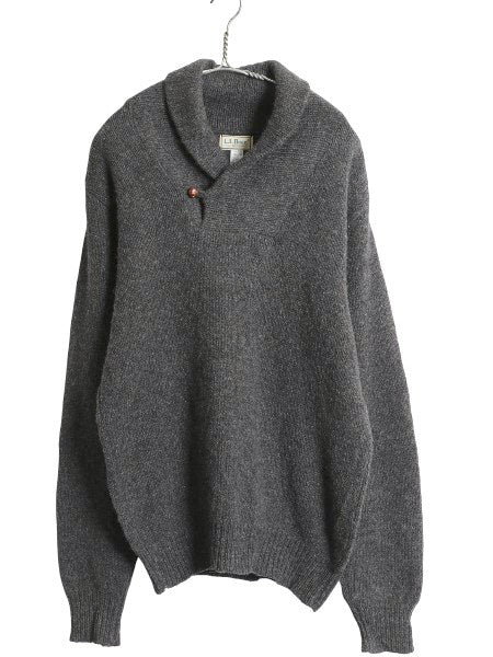 80s USA製 エルエルビーン ショールカラー ニット セーター メンズ M / ヴィンテージ アウトドア ウール 無地 シンプル チャコール グレー
