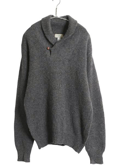 80s USA製 エルエルビーン ショールカラー ニット セーター メンズ M / ヴィンテージ アウトドア ウール 無地 シンプル チャコール グレー