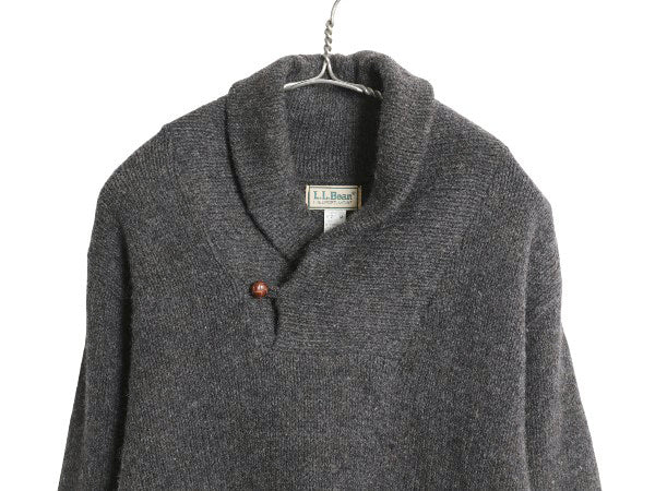 80s USA製 エルエルビーン ショールカラー ニット セーター メンズ M / ヴィンテージ アウトドア ウール 無地 シンプル チャコール グレー