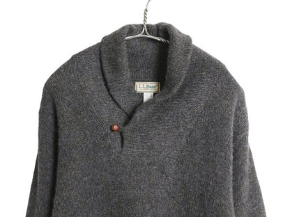 80s USA製 エルエルビーン ショールカラー ニット セーター メンズ M / ヴィンテージ アウトドア ウール 無地 シンプル チャコール グレー