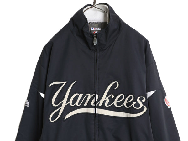 ヤンキース 中綿 ナイロン ジャケット メンズ L / MLB オフィシャル マジェスティック トラック スタジャン フリース ライナー 大リーグ 紺