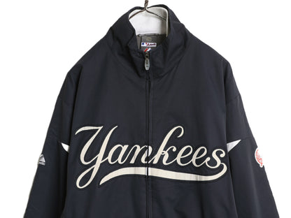 ヤンキース 中綿 ナイロン ジャケット メンズ L / MLB オフィシャル マジェスティック トラック スタジャン フリース ライナー 大リーグ 紺