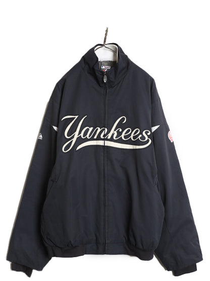 ヤンキース 中綿 ナイロン ジャケット メンズ L / MLB オフィシャル マジェスティック トラック スタジャン フリース ライナー 大リーグ 紺
