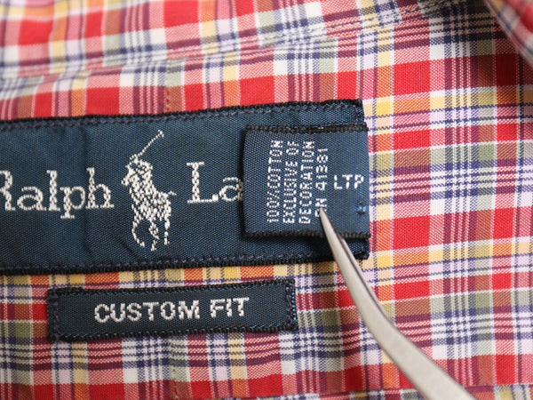 00s ラルフローレン チェック 長袖 ボタンダウン シャツ メンズ S / オールド ポロ CUSTOM FIT コットン ワンポイント ポニー マルチカラー