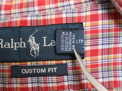 00s ラルフローレン チェック 長袖 ボタンダウン シャツ メンズ S / オールド ポロ CUSTOM FIT コットン ワンポイント ポニー マルチカラー