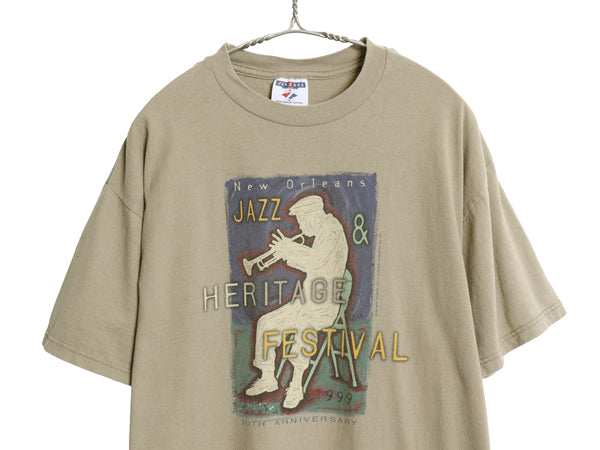 90s USA製 ジャズ フェス アート イラスト プリント Tシャツ メンズ L / オールド 音物 グラフィック ヘビーウェイト コットン カットソー